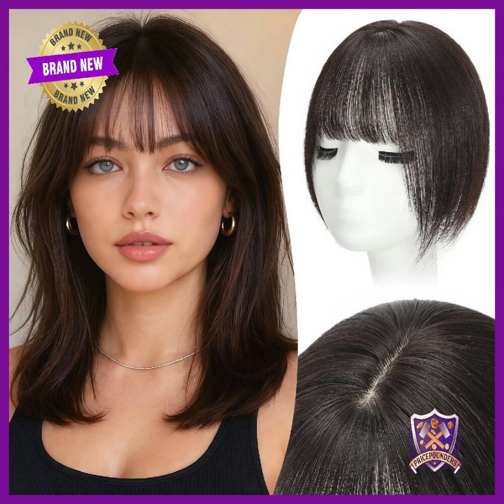 12 Inch Human Hair Topper with Bangs, 9x12cm Swiss Base for Volume